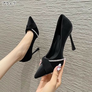 ※キズあり【OUTLET80%OFF】WU2312o-6.5bk-24.5 ハイヒールパンプス ポインテッドトゥ ラインストーン
