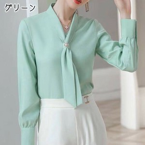 ※シミあり【OUTLET80%OFF】EH1622o-g-M シフォンボウタイシャツ イミテーションパール 上品  春 夏