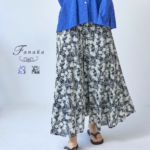 【Fanaka2025SS新作】モノトーンフラワープリントウエストシャーリングフレアパンツ