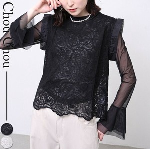 再入荷　お袖フレンチレースブラウス（ブラックのみ）　デザイン2025人気  chouchou東京