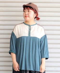 モスクレープ×レース レースブラウス7分袖