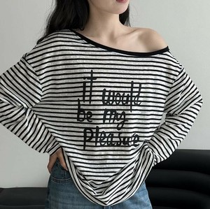 u28353トップス レディース Tシャツ ボーダー 字母柄 プルオーバー 長袖 韓国風 2025夏新作