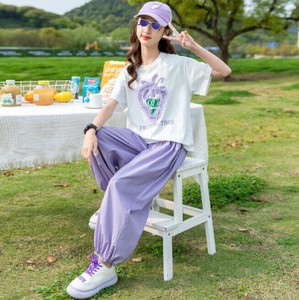 Tシャツ カジュアルパンツ 2点セット 半袖 無地 ゆったり 快適 女の子 ファッション MBQ1535