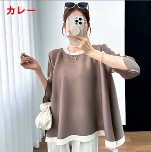 Tシャツ 七分袖 ラウンドネック 無地 レジャー ゆったり 快適 レディース ファッション  MBQ1569