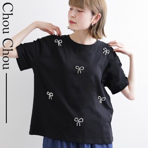 パールリボン付きTシャツ 2025新作ss 春夏