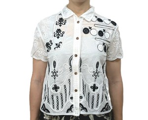 Button Shirt/Blouse Monotone Flower Floral Pattern Casual Short Sleeve Shirt