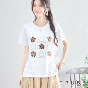 【2025新作】【M〜L】スパンコールフラワーグリッドTシャツ(N13-276)(5号店）FM5