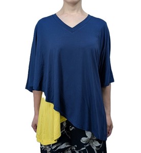 Button Shirt/Blouse Tunic Bicolor V-Neck Short-Sleeved Blouse