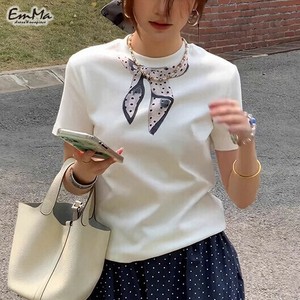 デザインTシャツ スカーフプリント カジュアル 半袖 夏    【2025SS】 ONA2069