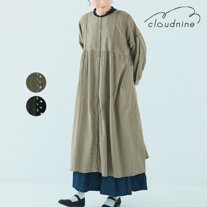 【2025 新作】レース切替サッカーワンピース 綿100％ 前開き ギャザー ナチュラル服 体型カバー 羽織り