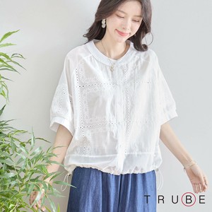 【2025新作】【L〜LL】フラワー刺繍カットワークレースコットンシャツ(N72-304)(7号店) FM7
