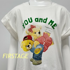 【イタリア製】FIRSTAGE クマ×you and MEプリント  折り返し袖デザインTシャツ
