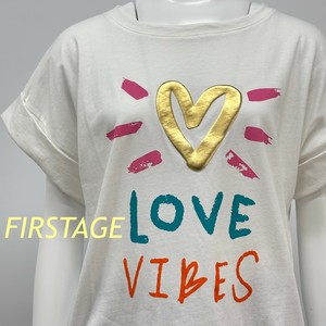 【イタリア製】FIRSTAGE エンボス箔ハート・ロゴプリント  折り返し袖デザインTシャツ
