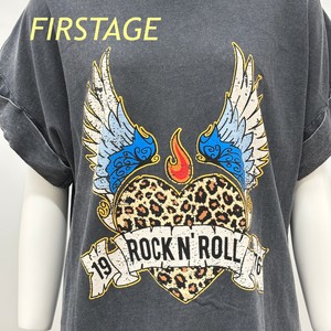 【イタリア製】FIRSTAGE ロックエンブレムプリント  折り返し袖デザインTシャツ