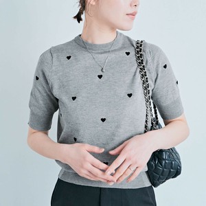 トップス《ハート刺繍半袖コットンニット 全3色 2サイズ》