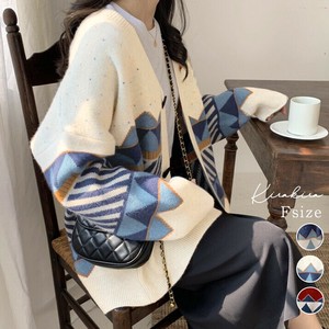 カーディガン《幾何学柄Vネックニットカーディガン 全3色》
