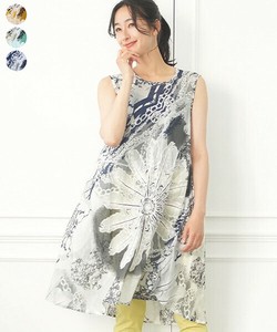 【2025新作】綿100％アート柄刺繍ノースリーブAラインワンピース 33-0351