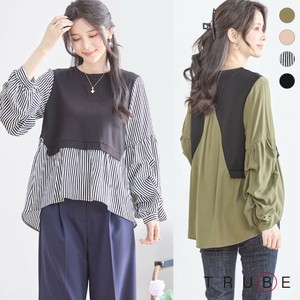 Button Shirt/Blouse Switched Pullover Mixing Texture Puff Sleeve [2025 NEW]