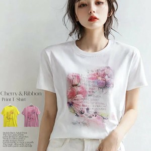 ☆NEW！☆チェリー＆リボン プリント Tシャツ 半袖【綿混】【F】【XL】