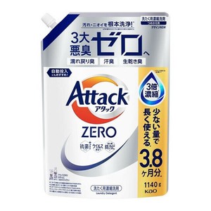 アタックZERO　つめかえ用　1140g 【洗濯用合成洗剤 Attack 濡れ戻り臭ゼロ 汗臭ゼロ】