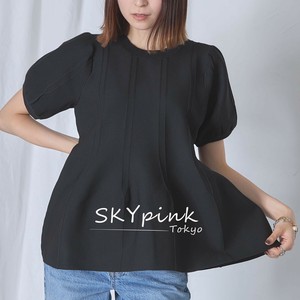 【2025SS新作入荷】半袖パフスリーブペプラムスポンディッシュニット　SKYpink東京