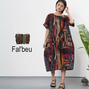 【新作】総柄コクーンデザインワンピース　コットン100　布帛　4柄展開