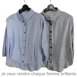 Button Shirt/Blouse Design 3/4 Length Sleeve Stripe Switching