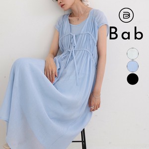 【SALE】Vネックギャザーリボンワンピース◇軽やかなレーヨン×ナイロン素材を使用
