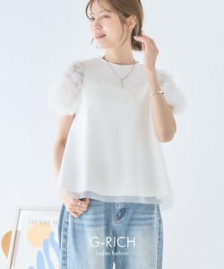 T 恤/上衣 泡泡袖 花朵 蕾丝 春夏