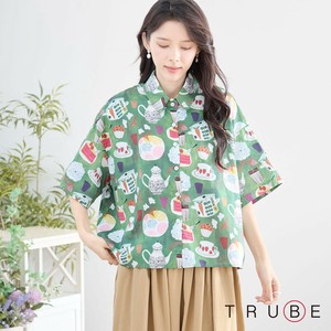 【2025新作】【M〜L】ティータイムガーデン5分袖コットンシャツ(N72-299)(5号店) FM5