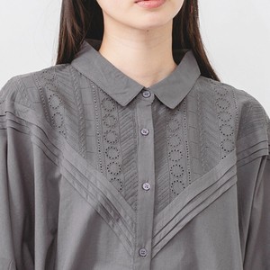 【2025新作】刺繍切替えピンタック前開きブラウス　刺繍ブラウス