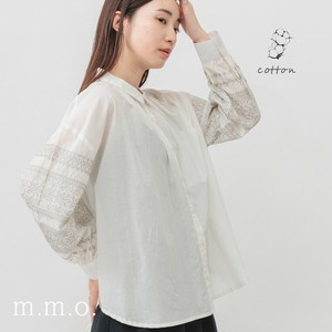 【2025新作】袖刺繍綿キャンブリックシャツブラウス