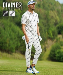 【2025年夏の新作】メッシュ 総柄ロゴ ポロシャツ+ストレッチパンツ 2点セットアップ／DIVINER GOLF