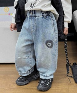 【aimoha KIDS】刺繍入り ゆったり デニムパンツ ワイドシルエット ストリート 子供 キッズ