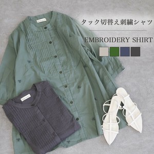 【Carina natural】タック切替え刺繍シャツ