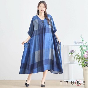 【2025新作】【再入荷】【L〜LL】ブロックチェック1つボタンカフタンワンピース(N82-272A)（7号店）FM7