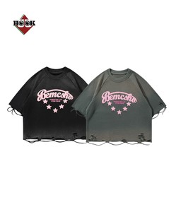 【HOOK】for girls　アメカジ裾デザインカットワークプリントウォッシュTEE レディース 半袖