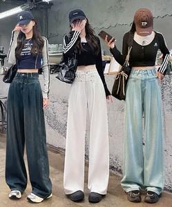 ハイウエストワイドレッグデニムパンツ レディース ジーンズ ワイドパンツ