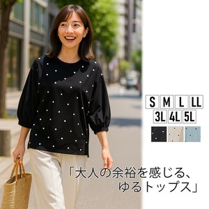 【2025年新作】Tシャツ M L LL 3L 4L 5L 袖切り替え 刺しゅう 洗濯機  ドット 春 夏 秋 カジュアル