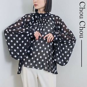 【再入荷】大人気　シフォンプリーツ水玉ブラウス　デザイン2025人気  chouchou東京