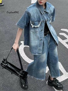 ≪予約商品≫激安セール ヴィンテージ加工デニムジャケットとクロップドパンツのスタイリング2点セット