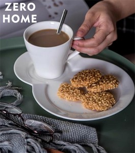 陶器製 無地カップ＆ソーサーセット デザート皿付き 家庭用食器