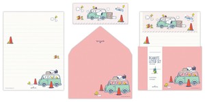 スヌーピー Let's have a HAPPY JOURNEY ピンク 車【レターセット｜便箋1柄6枚・封筒1柄3枚】