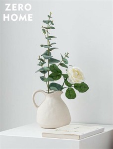 素焼マット仕上げハンドル付き水耕栽培用陶器花瓶ヨーロッパ風卓上インテリアオブジェ贈り物
