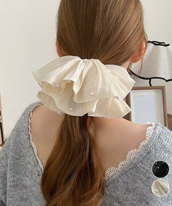 国内即納 パール付きシュシュ 上品プリーツヘアゴム