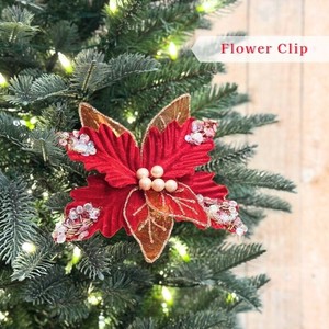 【予約販売：新商品】【2025年クリスマス】レッドフラワークリップ/クリップ付デコレーションフラワー