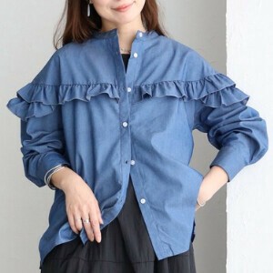 Button Shirt/Blouse Frilled Blouse Drop-shoulder [2025 NEW] S/S