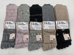 婦人綿混柄5本指ソックス【かかと付】