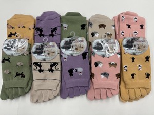 婦人綿混柄5本指ソックス【かかと付】
