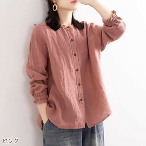 【現品50％オフ】EH1678s-p-M 長袖シャツ コットンリネン 無地 春 夏 初秋 ナチュラル
